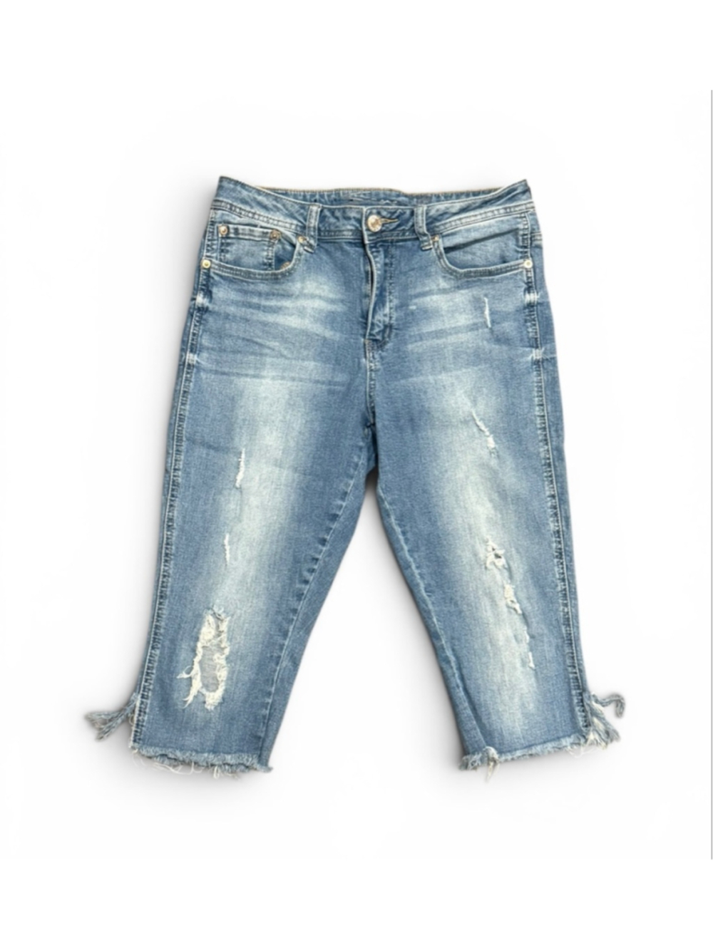 Seven7 Distressed Capri Jeans Womens Size 8 Stretch Raw Hem Cropped Denim